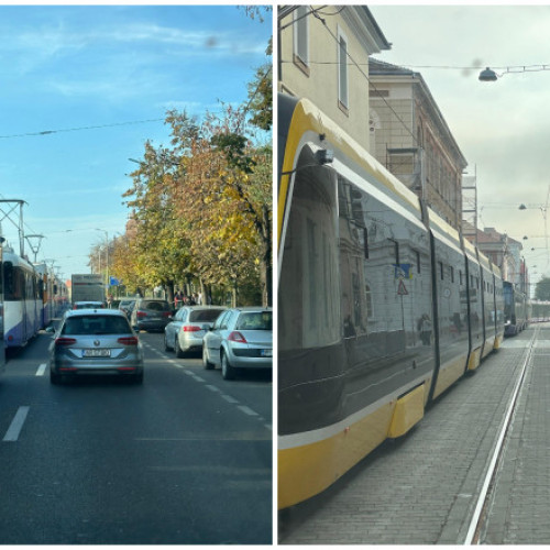 Trafic blocat în Timișoara după deraierea unui tramvai pe linia 1