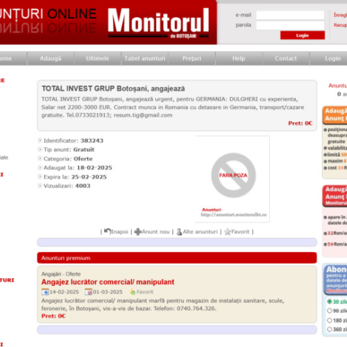 Record de citiri pentru un anunț pe saitul Monitorul