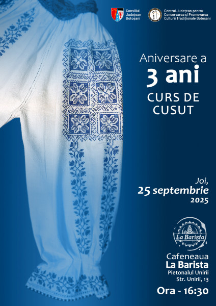 Curs de cusut cămăși tradiționale, la o cafenea din Botoșani