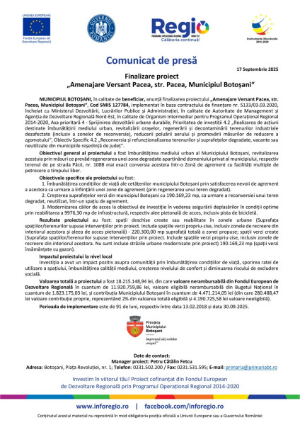 Municipiul Botoșani finalizează amenajarea versantului Pacea cu zone de agrement