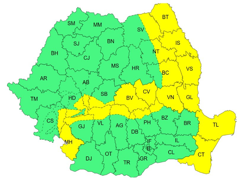Cod galben de vânt în județul Botoșani sâmbătă între orele 09:00 și 18:00
