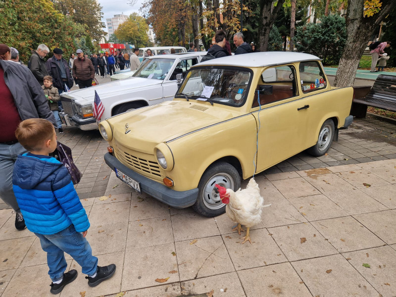 Cocoșul surpriză a atras atenția la Retroparada toamnei din Botoșani