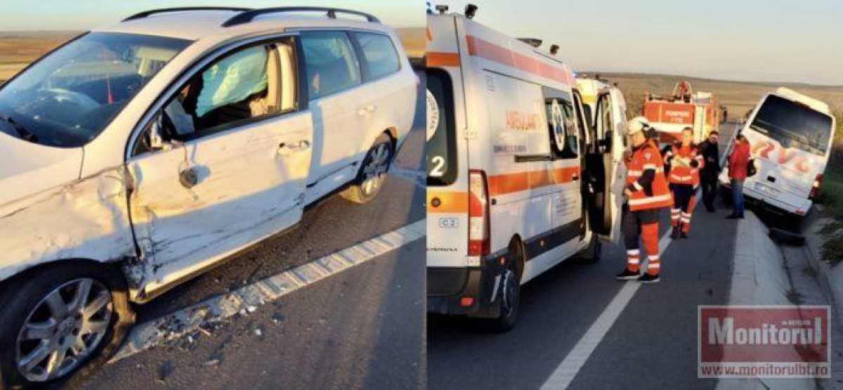 Accident grav la Stăuceni între un microbuz și un autoturism pe drumul național