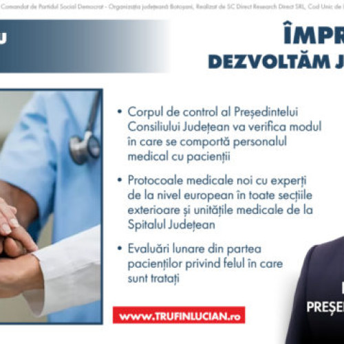 Trufin: „Unitățile medicale mobile vor aduce cabinetul medical la fiecare botoșănean acasă, iar Programul Respect pentru Pacienți va face ca pacienții să fie tratați ca în sptialele private” (video) (publicitate)