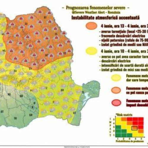 Alertă de furtuni și vijelii în întreg județul. Posibilă grindină pe arii extinse