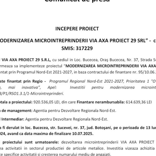 Modernizarea microintreprinderii VIA AXA PROIECT 29 SRL