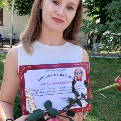 Bianca Georgiana Bordei, șefa de promoție la Colegiul Național „Grigore Ghica” din Dorohoi